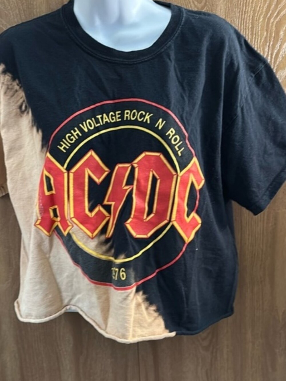 AC/DC High Voltage Rock N Roll 1976 Graphic Tie Dye Crop Tee Shirt M/L